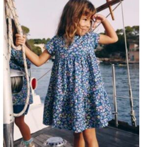 Mini Boden Ariel Twirly Jersey Dress-Sapphire Blue Nautical Floral